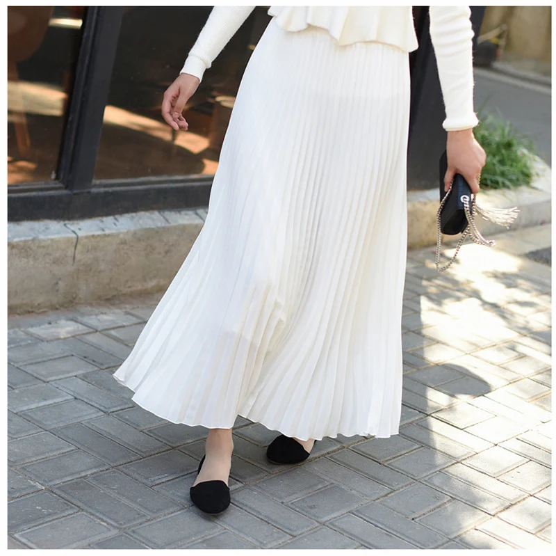 

Womens Fashion Pleated Midi Long Skirt Female Korean Japanese Casual High Waist Skirts Jupe Faldas 10 Colors 2022Spring