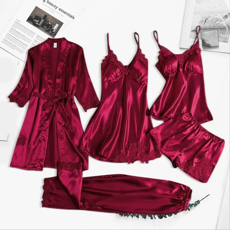 2023New 5 suit Ms. Sexy silk pajamas leisurewear nightdress female bud silk pajamas suits spring and summer