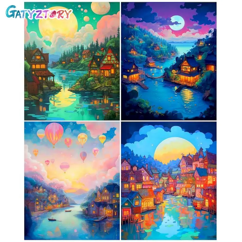 

GATYZTORY Oil Painting By Number Forest Drawing On Canvas DIY Pictures By Numbers Landscape Kits Hand Painted Paintings Home Dec