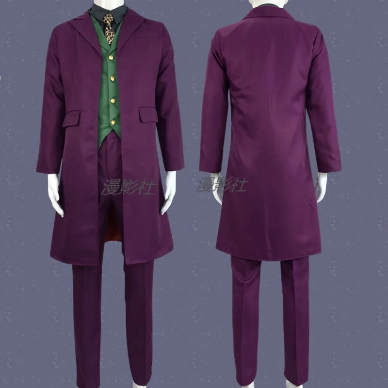 1:1 Halloween mens Movie Knight  Joker Costume Heath Ledger Cosplay Suit Purple Jacket Full sets