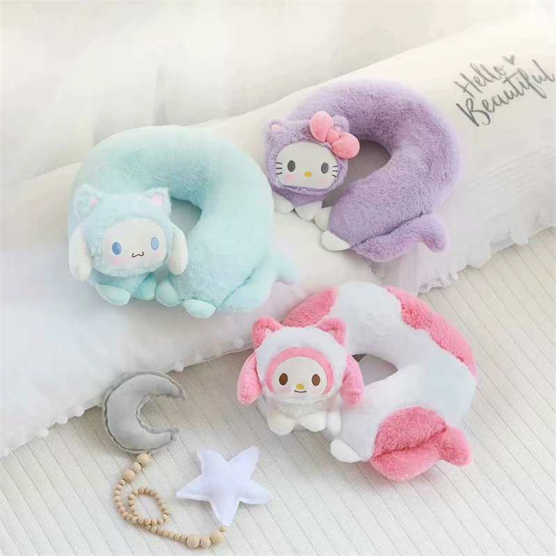 

Подушка плюшевая Sanrio, дорожная креативная U-образная подушка для шеи с милыми животными из полипропилена и хлопка, удобный уход за здоровьем