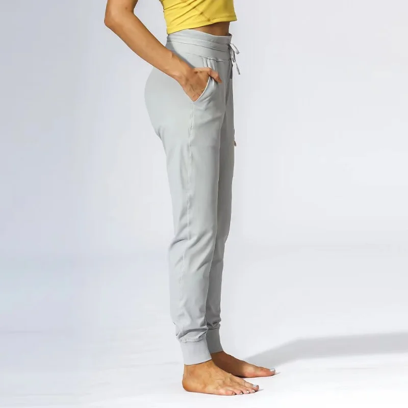 Lulusolid Yoga Drawstring Jogging Pants Elastic High Waist Leggings Women's Sports Fitness Casual Pants Ready To Sweat Pants
