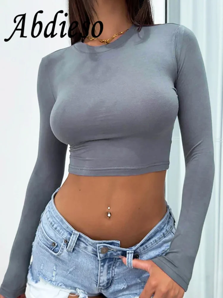 

Женский укороченный Топ с длинным рукавом, круглым вырезом