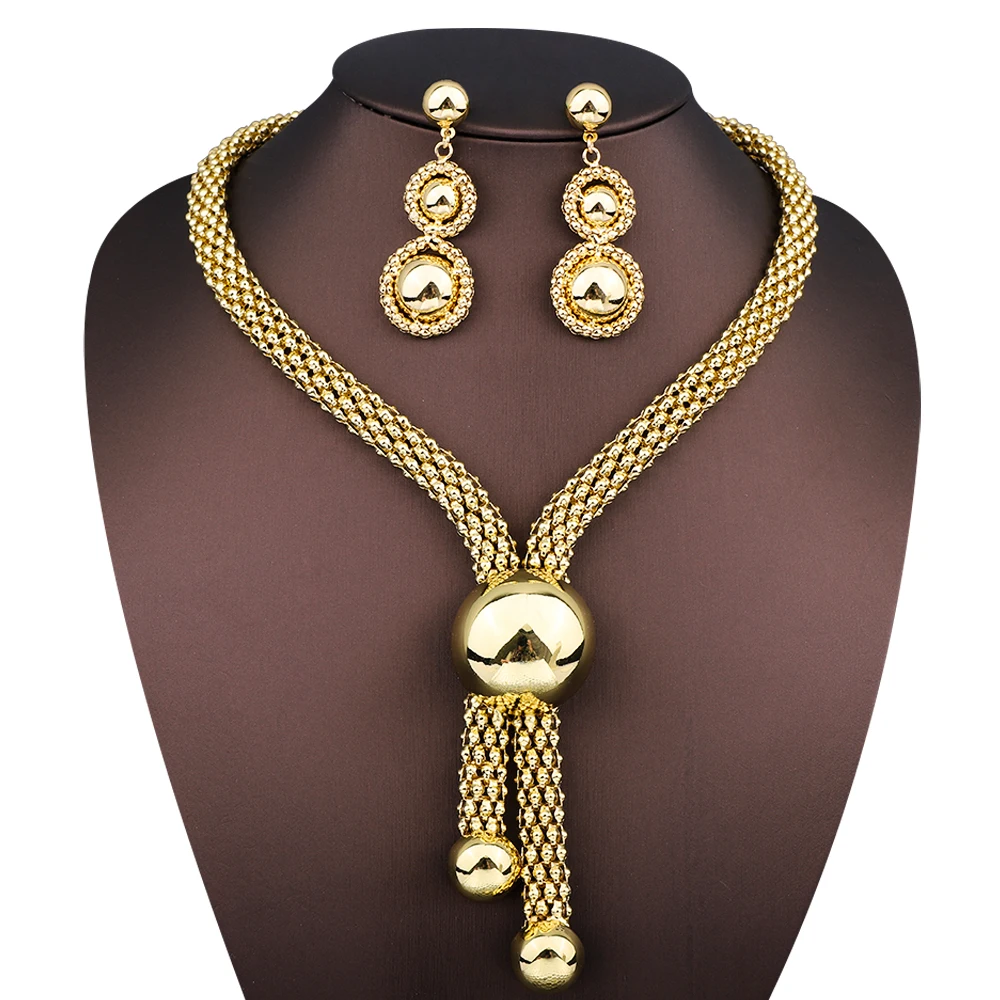 

Luxury Design Round Beads Necklace Charm Earring Gold Color Jewelry Set Dubai Ethiopians Nigerian Women Wedding Party Gifts