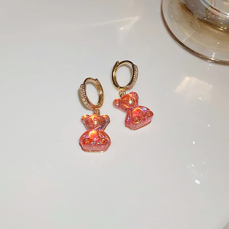 Cute Acrylic Candy Gummy Bear Dangle Earrings for Women Rainbow Bear CZ Hoop Earrings 2022 Korean Fashion Sweet Girl Jewelry images - 6