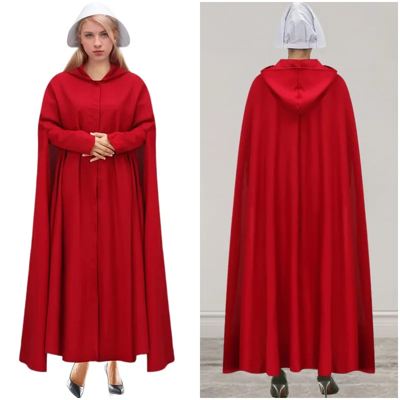 

Платье для косплея на Хэллоуин, женский плащ в винтажном стиле с белым чепчиком, накидка с капюшоном для леди Виктории, однобортный отпускной наряд