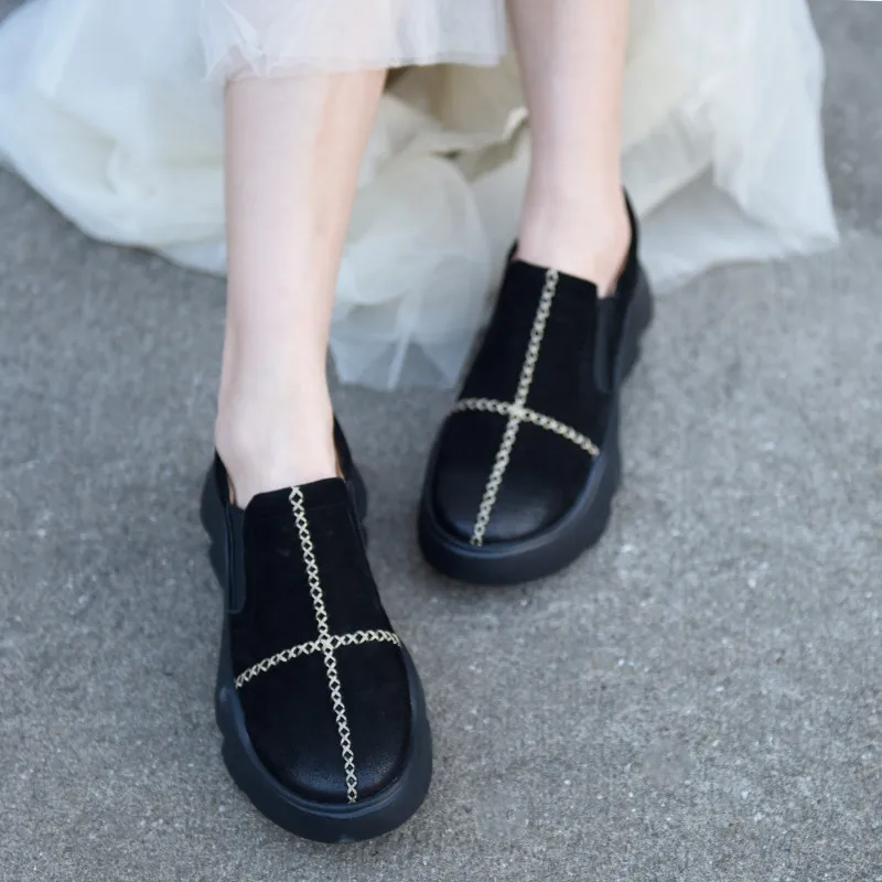 Туфли Artmu женские из натуральной кожи, лоферы на платформе, на танкетке, с глубоким вырезом, всесезонные, оригинал