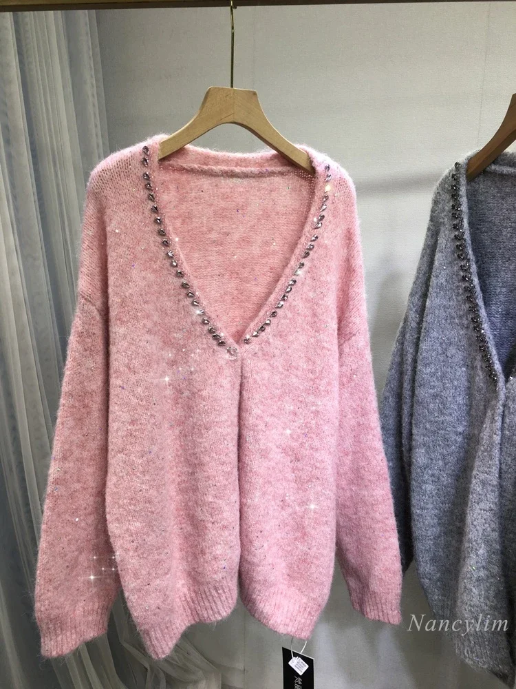 Европейский свитер с бисером для тяжелой промышленности кардиган большой размер
