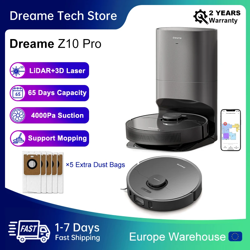 Dreame Bot Z10 Pro Robot Vacuum Cleaner with Self-Empty Dock, 3D Laser Navi, 4000Pa Suction, Support Alexa & Mi Home Smart Home