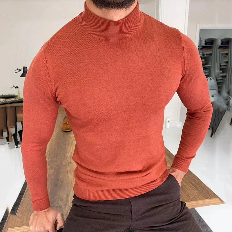 

Autumn Knitted Sweaters Men Slim Turtleneck Long Sleeved Solid Sweater Casual Mens Clothes Tops Pullover Male New Fashion Jumper