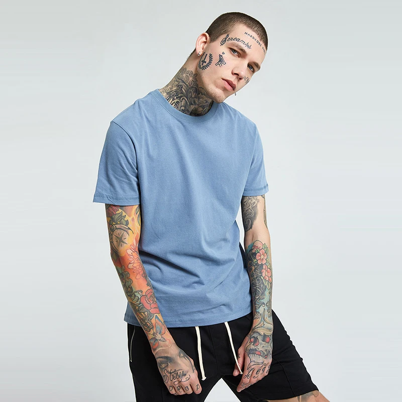 

17Colors Cotton Acid Wash Brushed Sport Short Sleeved T-shirt Men's Top Quality Casual Plain Crew Neck Basic Blank T-shirt S-XXL