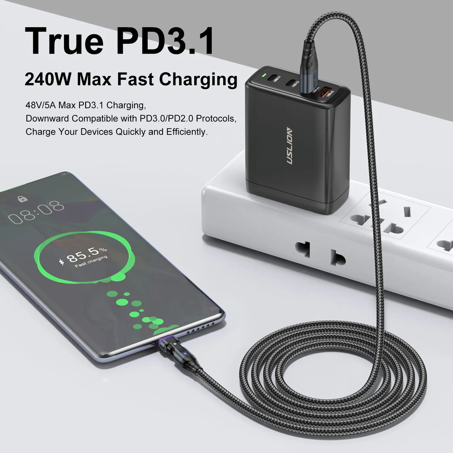 Магнитный зарядный кабель PD3.1 240 Вт с Micro USB на USB C, зарядный кабель Type-C для Xiaomi, Samsung, S23, Huawei, шнур для передачи данных для iphone 15 (art.: 3920c8def196c) - 3920c8def196c