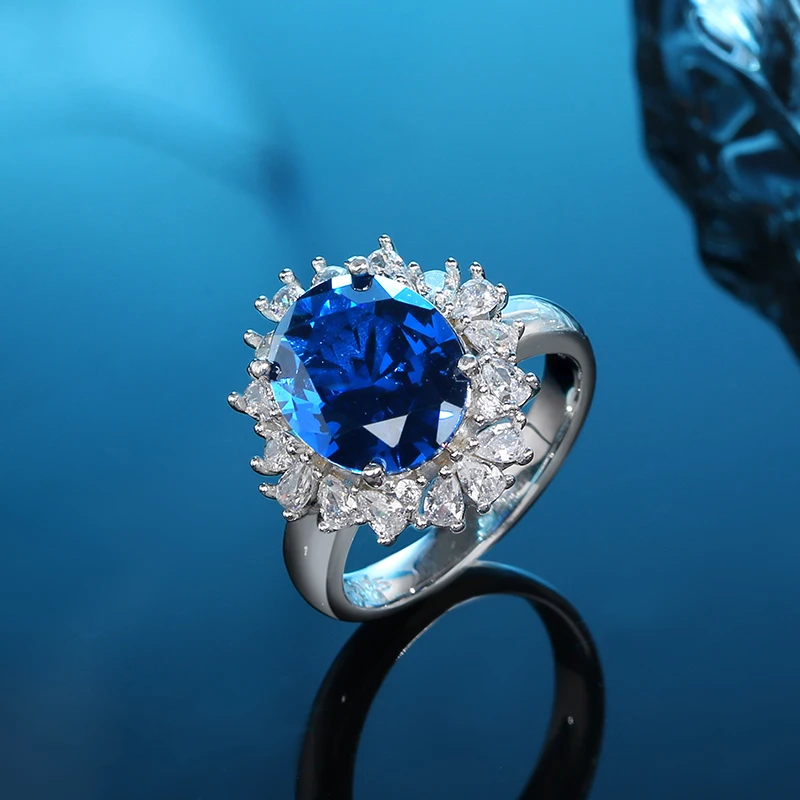 

Blue 2023 New Vintage Elegant Bridal Rings 100% 925 Sterling Silver Ring High Carbon Diamond Jewelry Engagement Party Gift