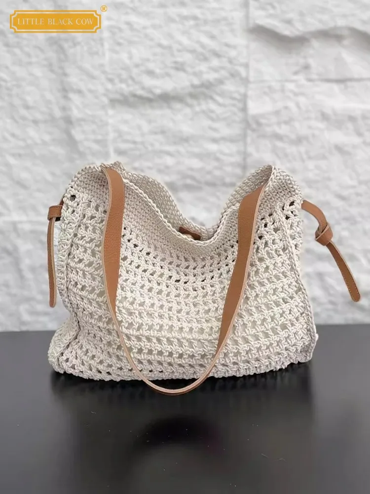 Пляжная соломенная сумка ручной работы для женщин ажурный саквояж через плечо из