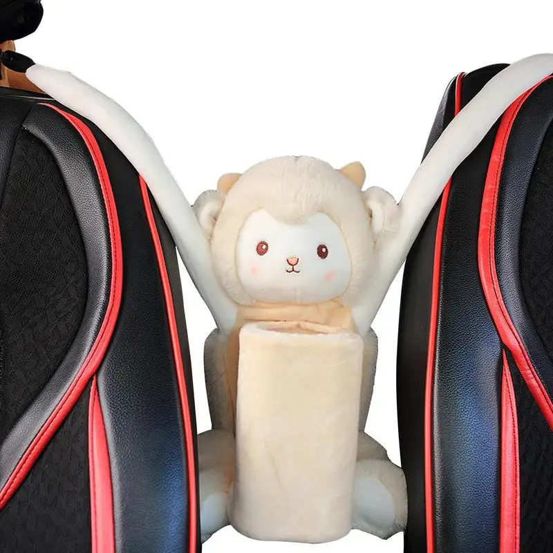 

Автомобильная коробка для салфеток, милые круглые салфетки для машины с подвесной плюшевой игрушкой, аксессуары для автомобиля, водонепроницаемое украшение для куклы для автомобиля