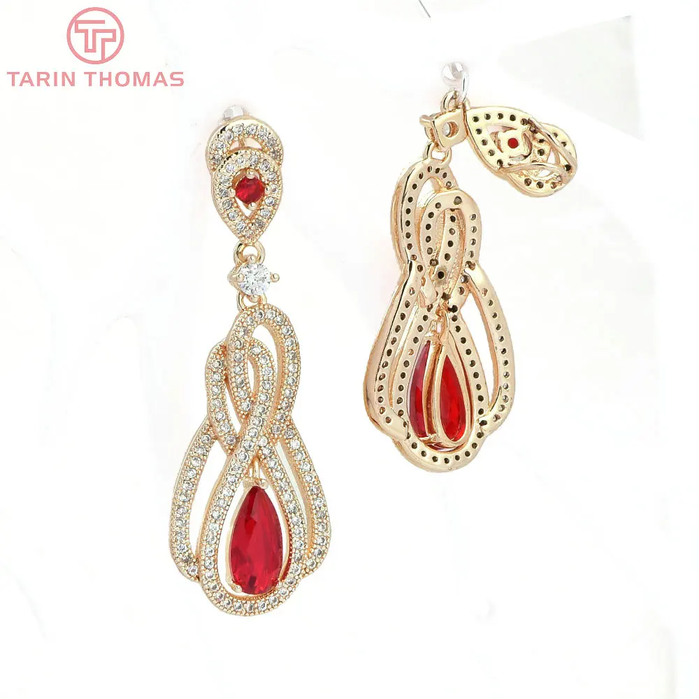 Латунные подвески в форме капли с цирконием 2 шт. 15 х46 мм 24 К золотистого цвета