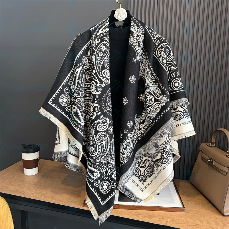 2024 женский шарф новая двусторонняя шаль из искусственного кашемира разных