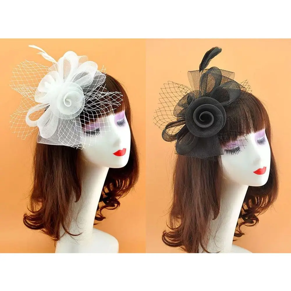 

Винтажная белая Сетчатая Маска с бантом и перьями, свадебные аксессуары для волос, марля для невесты