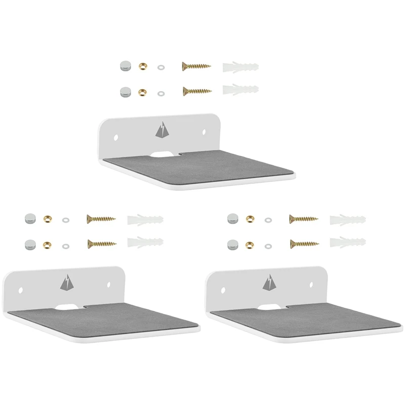 

3X Wall Shelf Speaker Stand, Small Wall Shelf Speaker Mount For Bluetooth Speaker, Cell Phones, Toy Display Shelf(White)