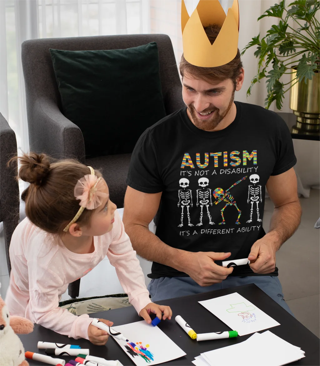 

Autism It's A Different Ability Dabbing Skeleton Men's T Shirts Autismo Autistic Awareness Casual Tee Shirt Birthday Gift