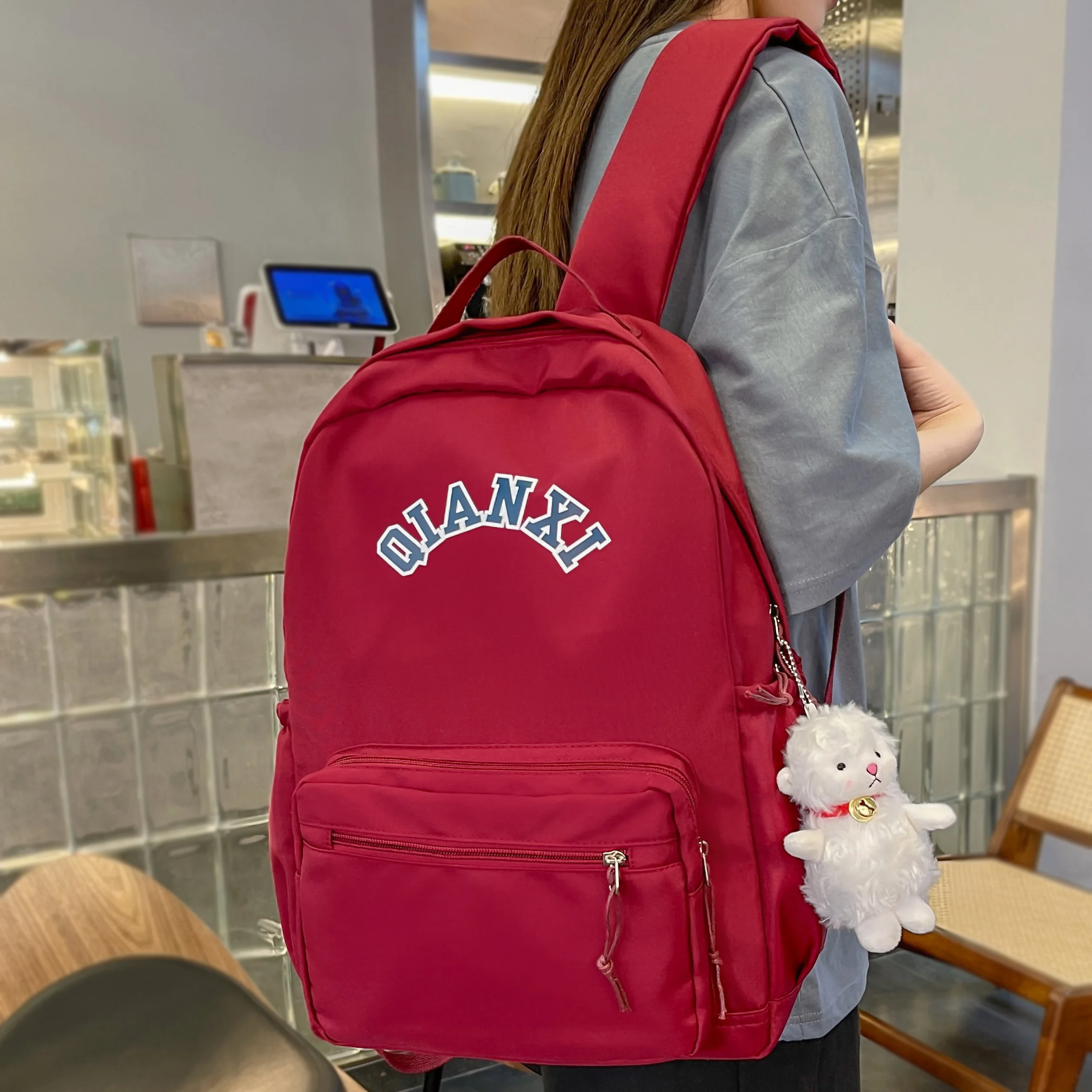 

Модный женский красный нейлоновый рюкзак для студентов, крутая женская сумка для книг для отдыха, женский рюкзак для ноутбука и колледжа, мо...