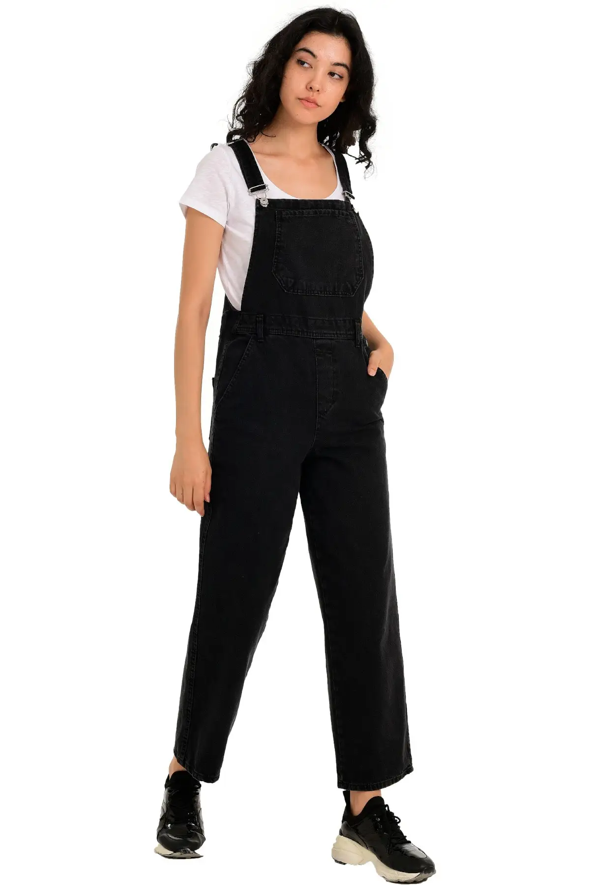 

Women's Overalls Black Gardener With Jeans Hot Style Quality Fabric Sleeveless Baggy Trousers Casual Jumpsuit
