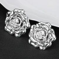 big rose flower ladies silver plated earrings dubai african fashion style wedding accessories earrings
