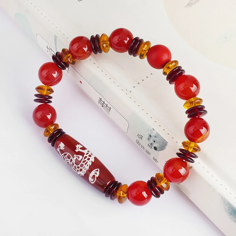Браслет из красного агата с бусинами этнический браслет Lutong унисекс
