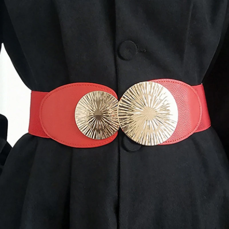 Women's Elastic Cummerbunds Female Dress Metal Wafer Corsets Waistband Belts Decoration Wide Belt  Designer Belt