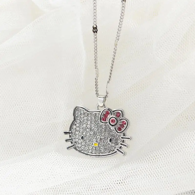 

Милое ожерелье с котом Hello Kitty Sanrio, ожерелье с бантом из бриллиантов, подвеска с кристаллами, аксессуары для цепочки до ключиц