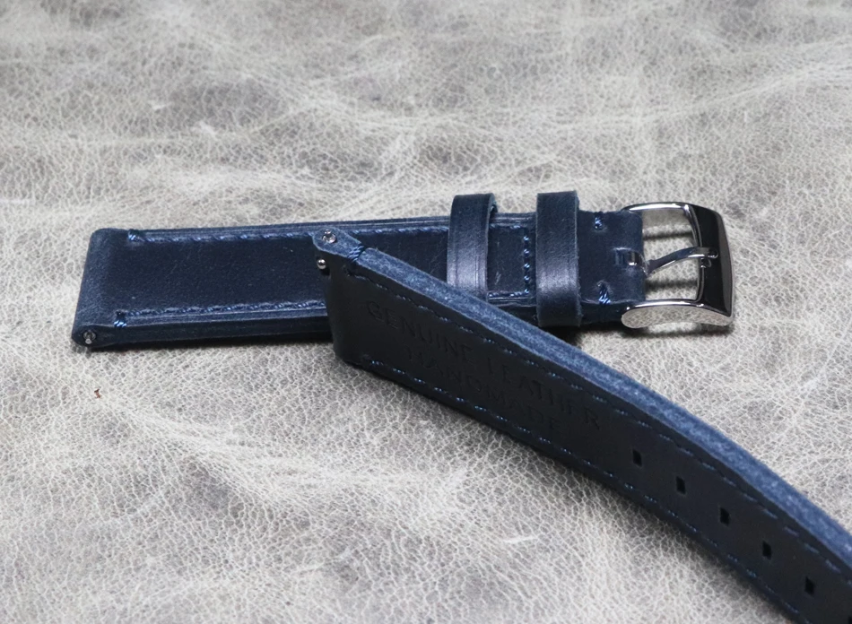 Blue First Layer Cowhide Folding Quick-release Ear Strap 18mm 19mm 20mm 22mm GT2 Real Bracelet Men Watchband