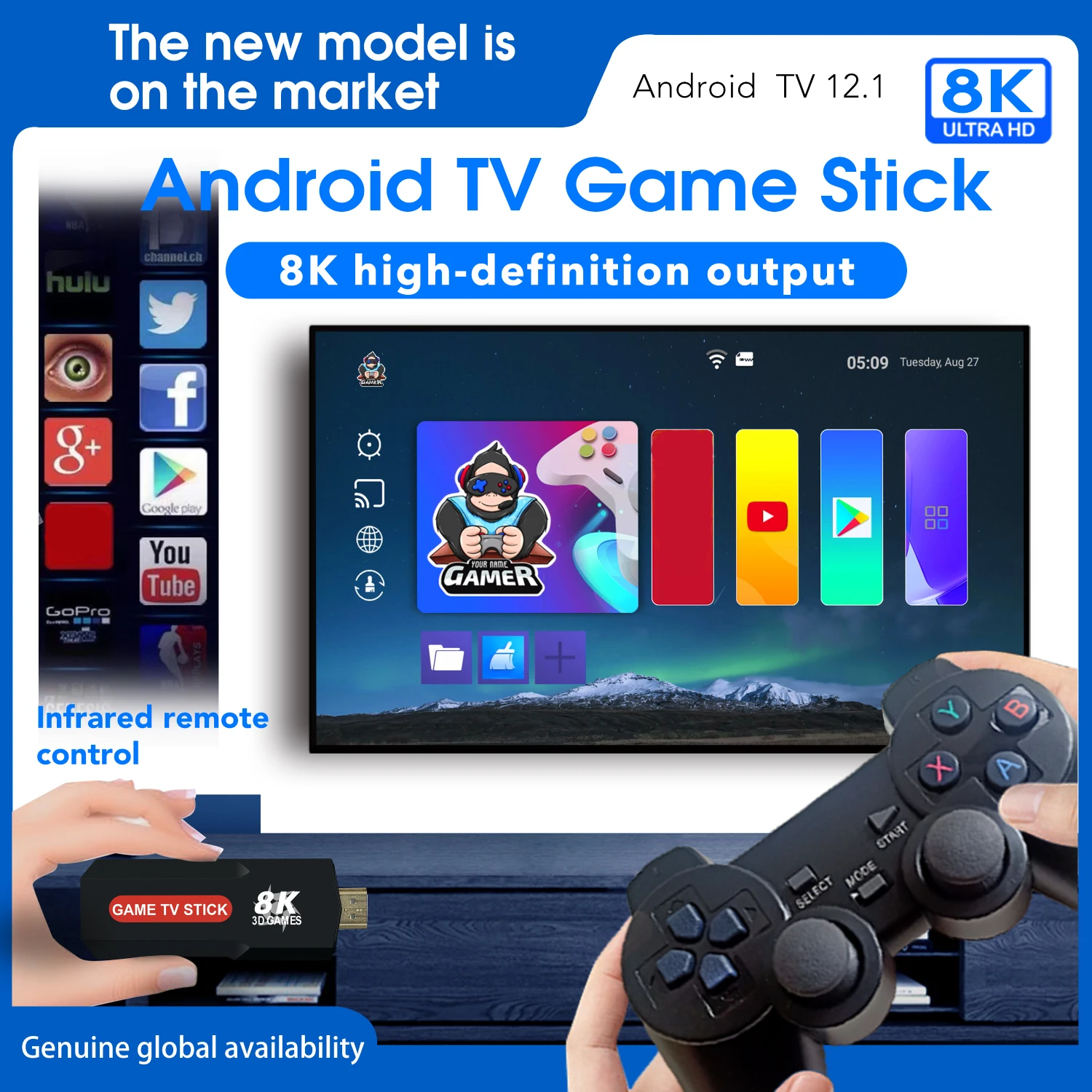 Фото Игровая приставка TV Game Stick X2 PRO, четырехъядерный процессор S905, графический процессор G31, 2 ГБ LPDDR3, 16 ГБ ROM, 8K HDMI 2.1, Android 12.1, 64 ГБ, 30000+ игр, Wi-Fi 2.4G/5G, BT4.0 №1