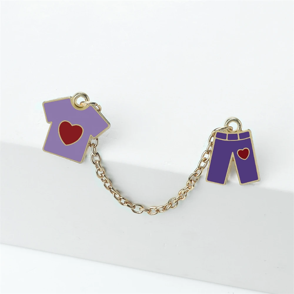 Забавная фиолетовая футболка и броши для брюк милый мультяшный сплав