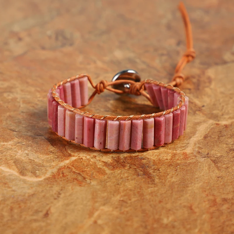 

New Women Wrap Bracelets Natural Gemstones Woven Pink Bohemian Bracelet Gemstone Jewelry Dropship