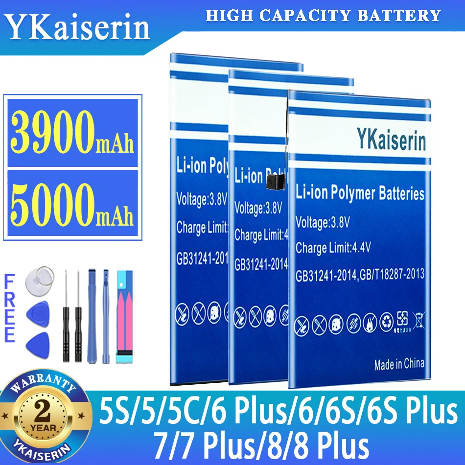 

YKaiserin High Capacity Battery For iPhone 6 6S 7 8 Plus 5S 5 5C 6Plus 6SPlus 7Plus 8Plus Batterij + Free Tools