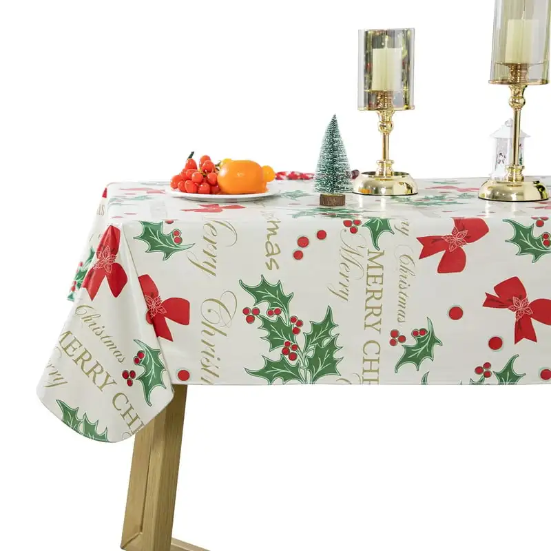 

Christmas Tablecloths 60x120in 100% Waterproof Tablecloth Oil-Cloth Tablecloth Vinyl Table Cloth With Flennal Backing