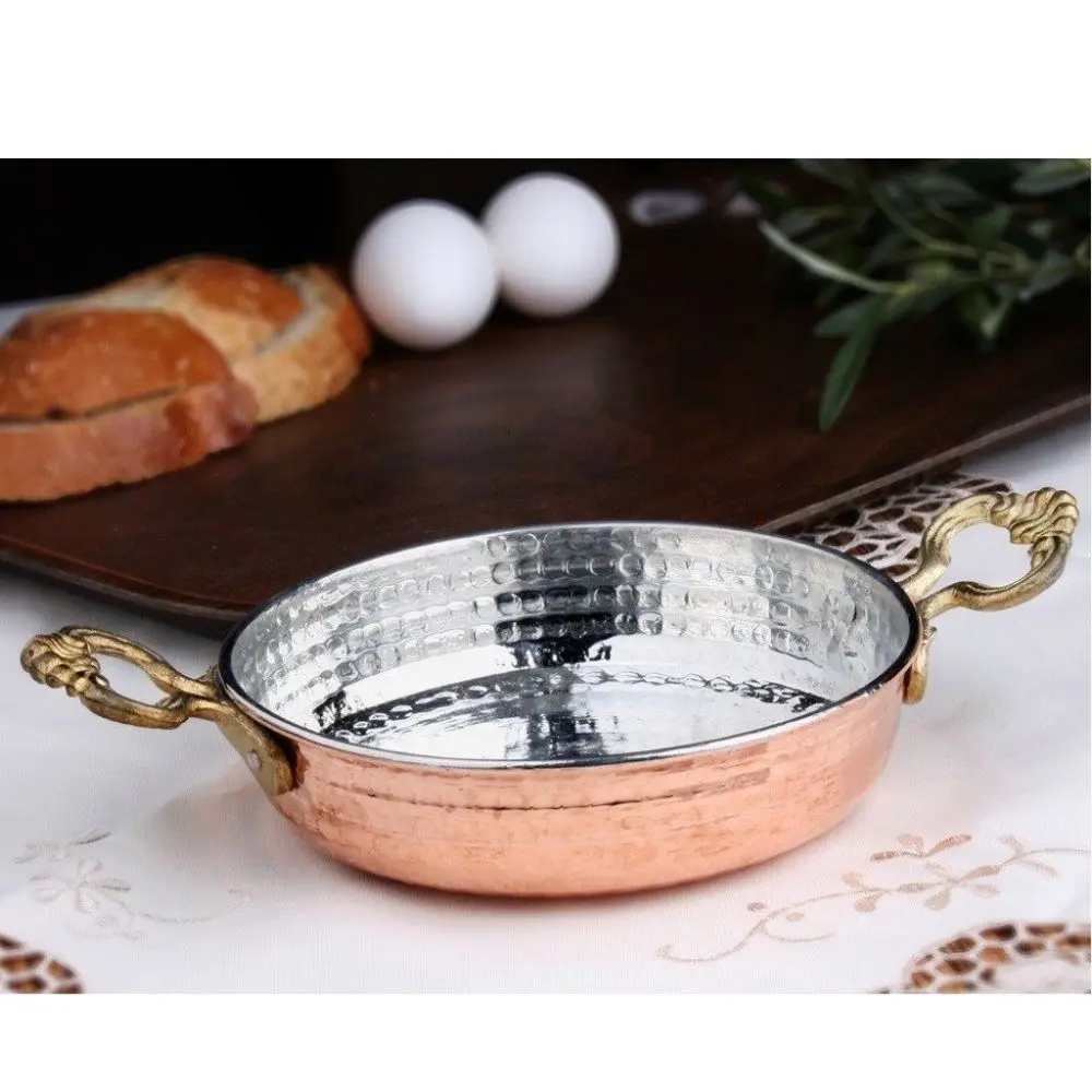 

Sahan Pan Copper Skillet Traditional English Egg Omelette Frying Cooking Cook Made Turkey Fryer Pot with Brass Handles Non-stick