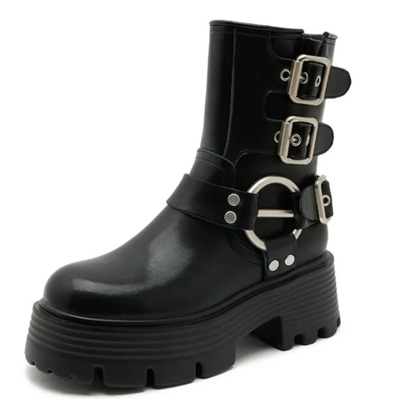 Женские мотоциклетные ботинки из натуральной кожи до щиколотки 6 5 см