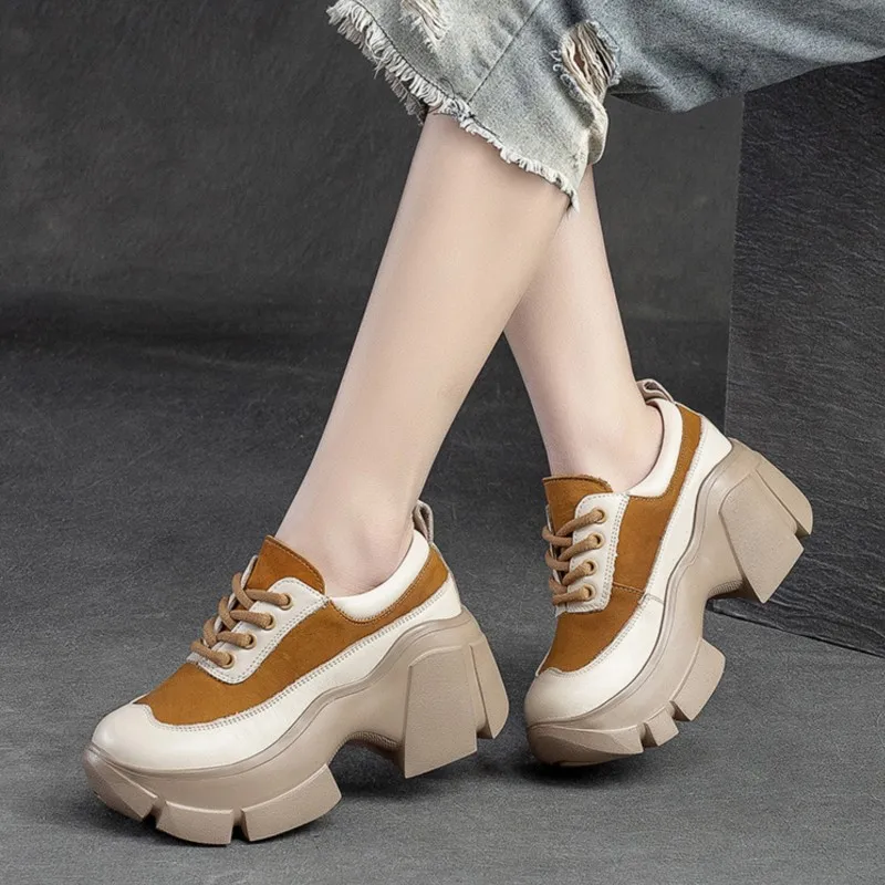 

YourSeason Female Vintage Shoes Genuine Leather 2023 Spring Autumn Round Toe Women Thick Sole Handmade Retro Platform Pumps