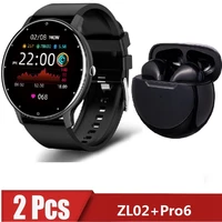 2pcs zl02 pro6 tws smart watch mens full touch screen sports fitness watch ip67 waterproof bluetooth for android ios