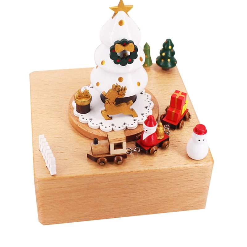 

Популярная деревянная музыкальная шкатулка с Санта-Клаусом, рождественской елкой, поездом на Рождество, Новый Год, ретро, подарок на день рождения, музыкальная книга