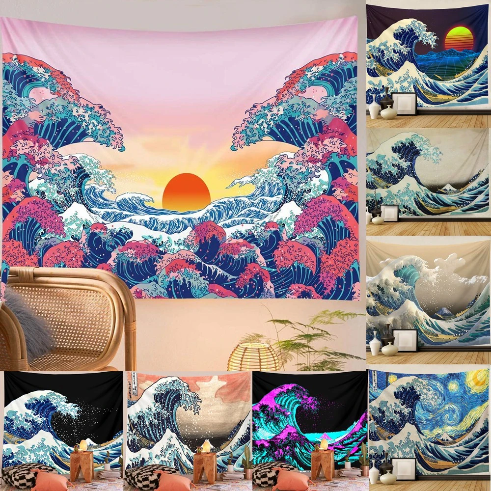 

Sunrise Mount Fuji, Japan Tapestry Art Printing Tapestry The Great Wave of Kanagawa Wall Hanging Decoration Japanese Tapestry