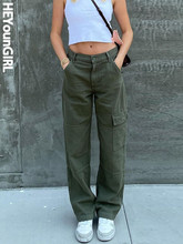 Heyoungirl-pantalones cargo verdes vintage informales para mujer...