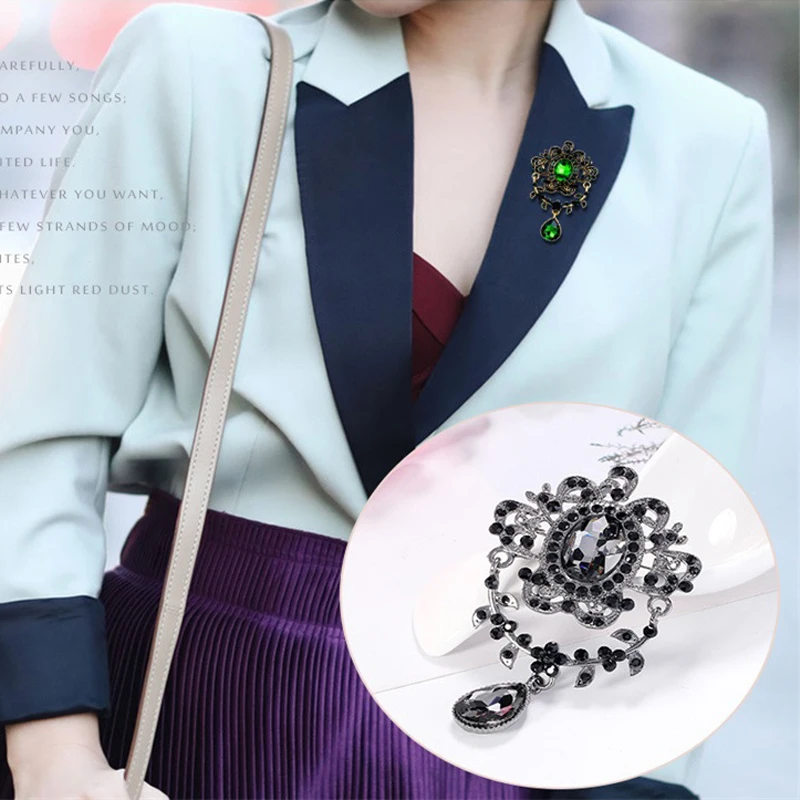 

New Fashion Temperament Alloy Rhinestone Glass Pendant Brooch Clothing Accessories Corsage Pin