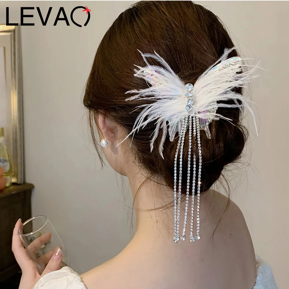 

LEVAO акриловая заколка для волос с перьями модная бабочка Бриллиантовая шпилька для волос зажимы для волос Краб Женская цепочка коготь розовый хвост аксессуары
