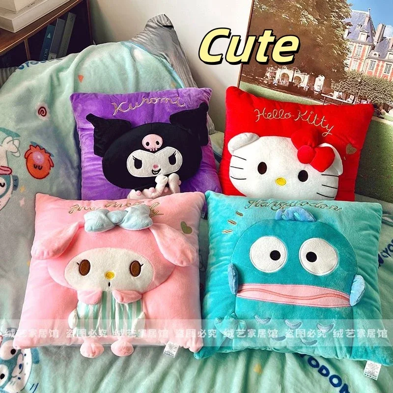 Sanrio милая подушка для спины одеяло Kuromi Hello Kitty My Melody пледы приятные плюшевые