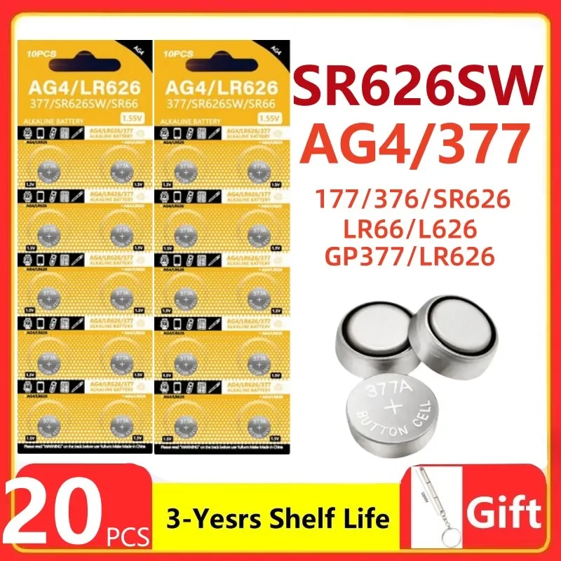 Щелочная батарея AG4 LR66 377 1 55 В кнопочные батарейки для часов игрушек пульт