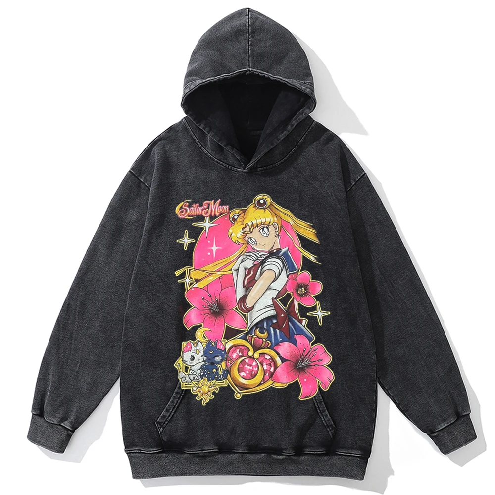 

Japanese Anime Sailor Moon Hoodie Harajuku Manga Vintage Hoodies Streetwear Men Women's Fashion Oversized Cotton Sweatshirt
