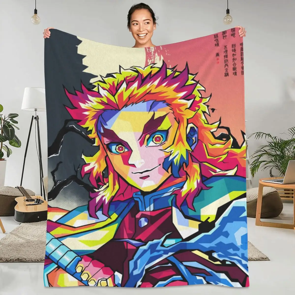 

Demon Slayer Rengoku Kyojuro Flannel Blanket Super Warm Kimetsu No Yaiba Bedding Throws Winter Travel Office Couch Bed Bedspread