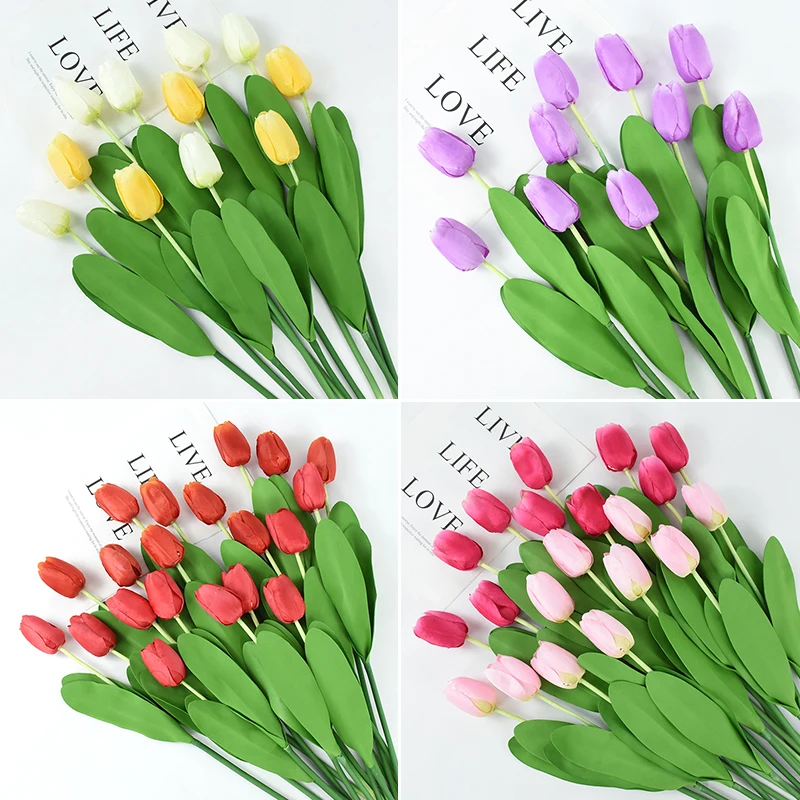 

5Pcs Mix Color Tulip Artificial Flower Silk Real Touch Tulip Bouquet Fake Flower Home Garden Wedding Ceremony Decoration Flowers